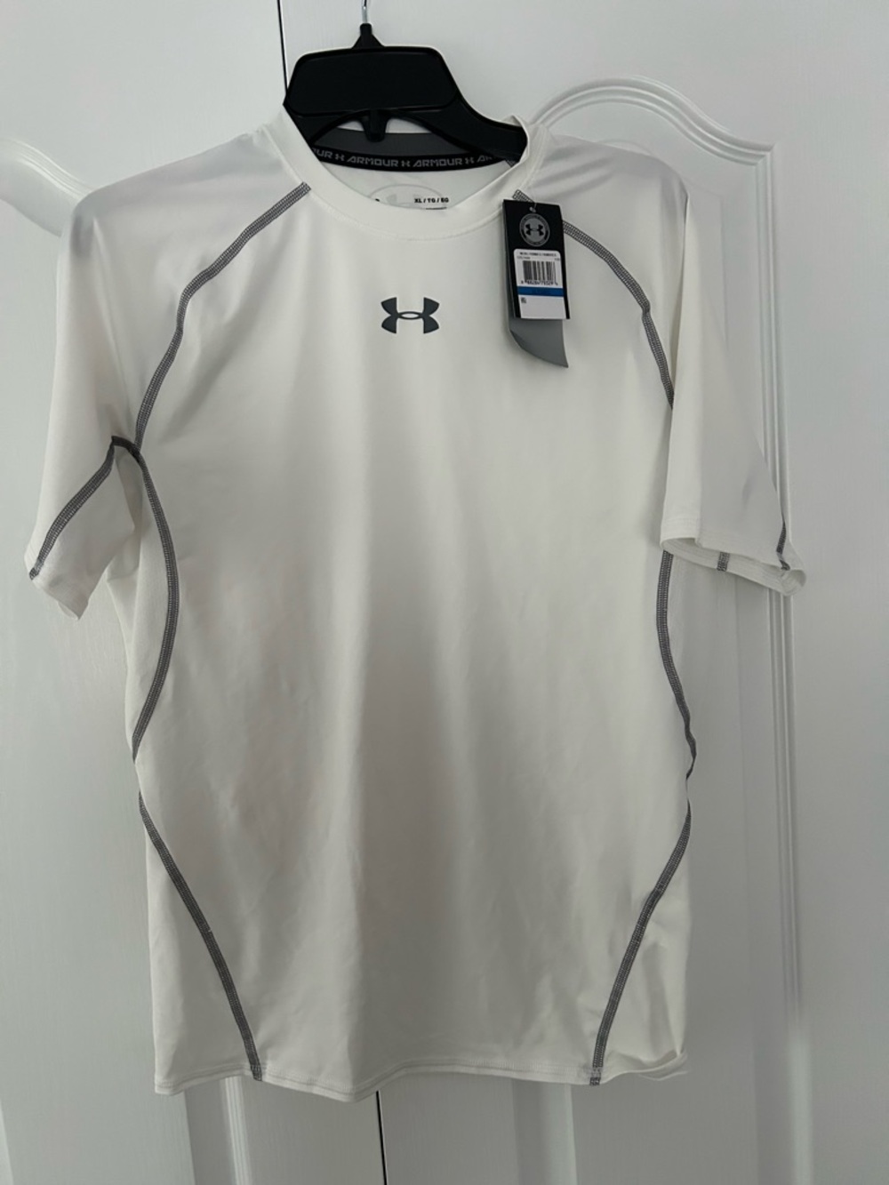 Under Armour White Short Sleeve Athletic Tee with Gray Accents